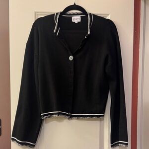 SNDYS Black Cardigan and Skirt Set with White Trim